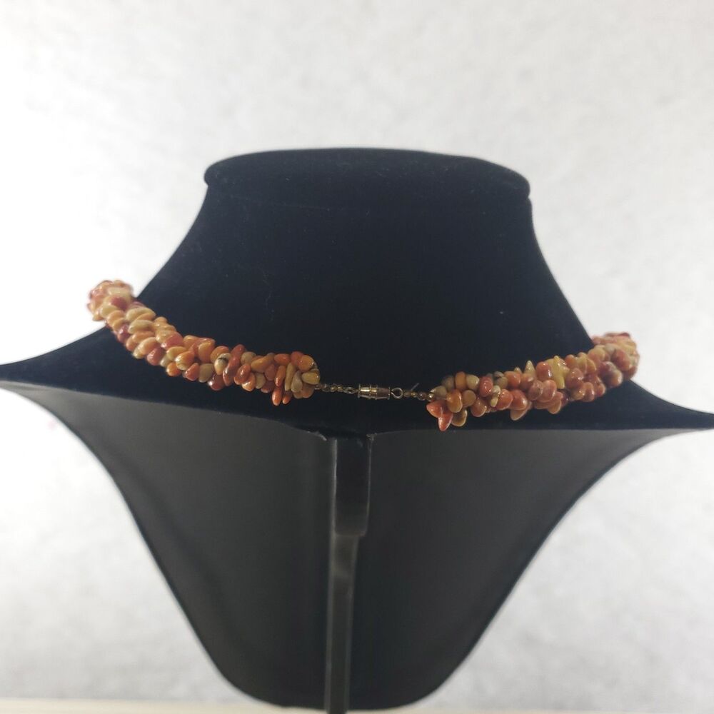 Vintage Lee Sands Inlaid Lion Pendant Statement Necklace Coral Orange 9" 22" - Picture 4 of 12